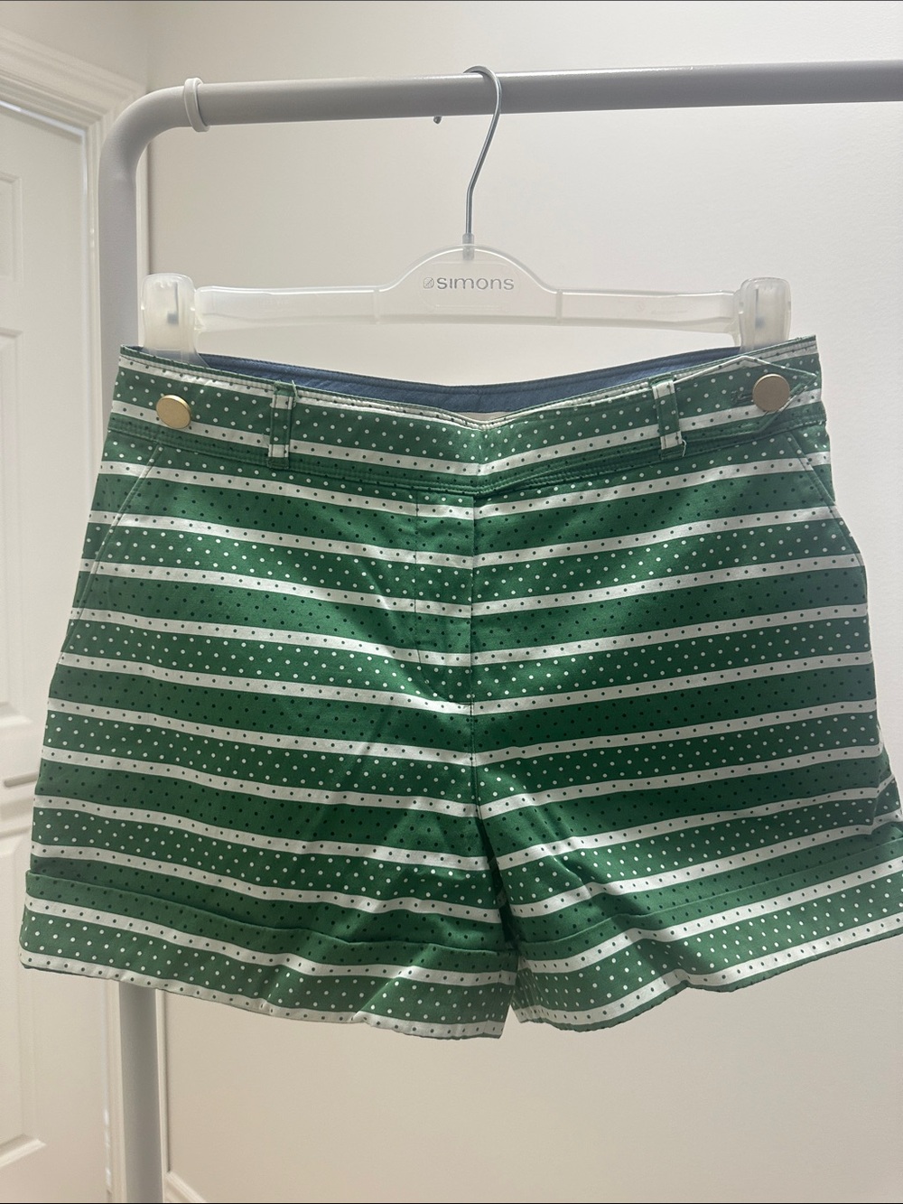 Meadow Rue Green and White Striped Polka Dot Shorts